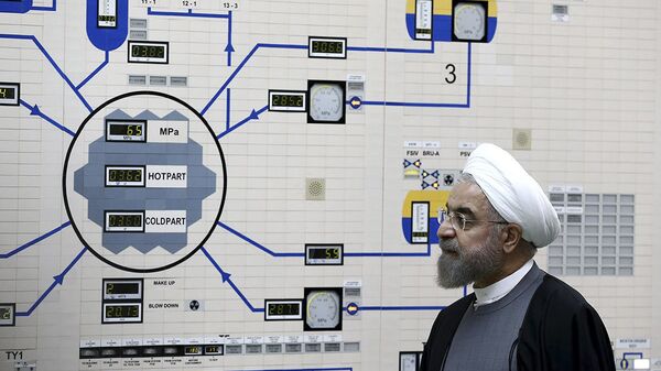 Hassan Rouhani, então presidente do Irã, visita a usina nuclear de Bushehr, nos arredores de Bushehr, no Irã, em 13 de janeiro de 2015 (foto de arquivo) - Sputnik Brasil