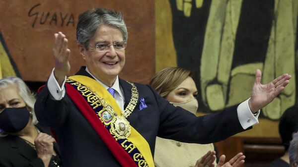 O presidente do Equador, Guillermo Lasso, gesticula durante tomada de posse na Assembleia Nacional do Equador, em 24 de maio de 2021 (foto de arquivo) - Sputnik Brasil