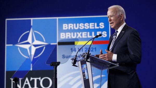 Presidente dos EUA, Joe Biden, durante entrevista coletiva após cúpula da Organização do Tratado do Atlântico Norte (OTAN) em Bruxelas, na Bélgica, em 14 de junho de 2021 - Sputnik Brasil