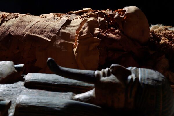 Múmia egípcia e seu caixão no Museu Arqueológico Cívico de Bergamo, Itália, 21 de junho de 2021 - Sputnik Brasil