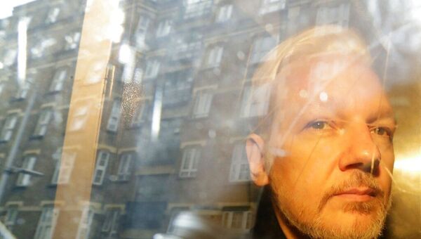 Julian Assange, fundador do WikiLeaks, dentro de carro após sair de tribunal em Londres, Reino Unido. Foto de arquivo - Sputnik Brasil