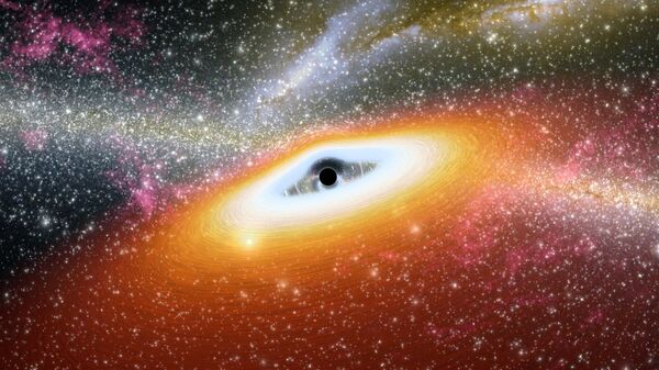 Concepção artística de um buraco negro supermassivo de ponto preto central primitivo - Sputnik Brasil