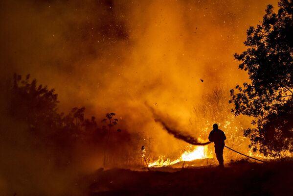 Bombeiro luta contra o fogo em uma floresta da cadeia montanhosa de Troodos durante um incêndio devastador na ilha mediterrânica de Chipre
 - Sputnik Brasil