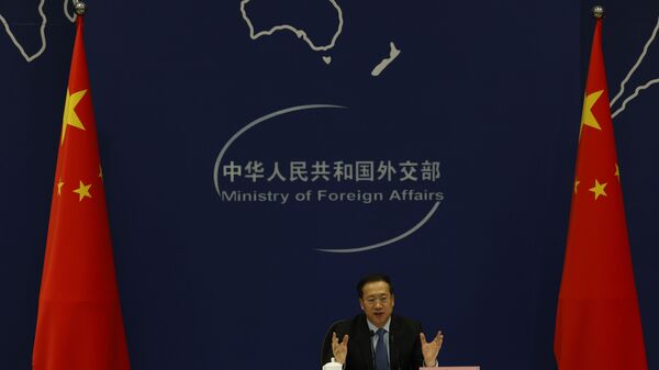 Ma Zhaoxu, vice-ministro chinês das Relações Exteriores, fala durante coletiva de imprensa no Ministério das Relações Exteriores chinês em Pequim, China, 22 de abril de 2021 - Sputnik Brasil