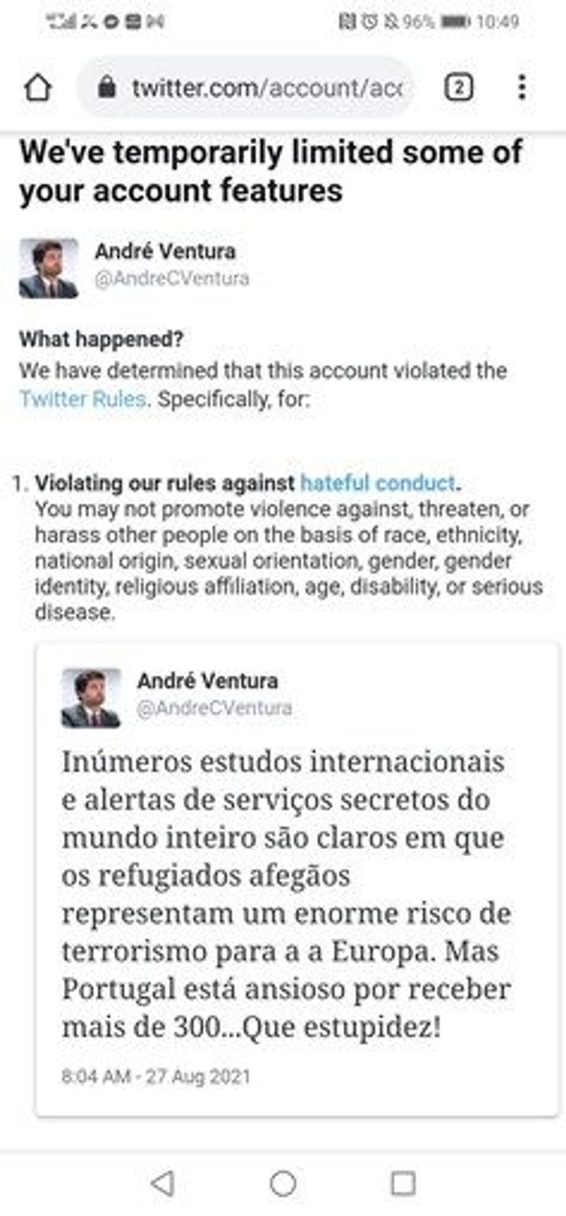 Por insinuar risco terrorista de afegãos, Twitter suspende conta de André Ventura, mas não do Talibã - Sputnik Brasil, 1920, 31.08.2021