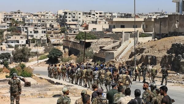 Foto divulgada pela agência SANA em 8 de setembro de 2021 mostra o Exército sírio entrando na província de Daraa al-Balad - Sputnik Brasil