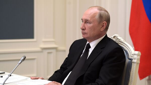 Presidente da Rússia, Vladimir Putin, durante a cúpula do BRICS em formato de videoconferência, 9 de setembro de 2021 - Sputnik Brasil