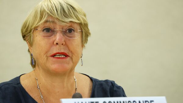 A Alta Comissária das Nações Unidas para os Direitos Humanos, Michelle Bachelet, participa de uma sessão do Conselho de Direitos Humanos nas Nações Unidas em Genebra, Suíça, 13 de setembro de 2021 - Sputnik Brasil