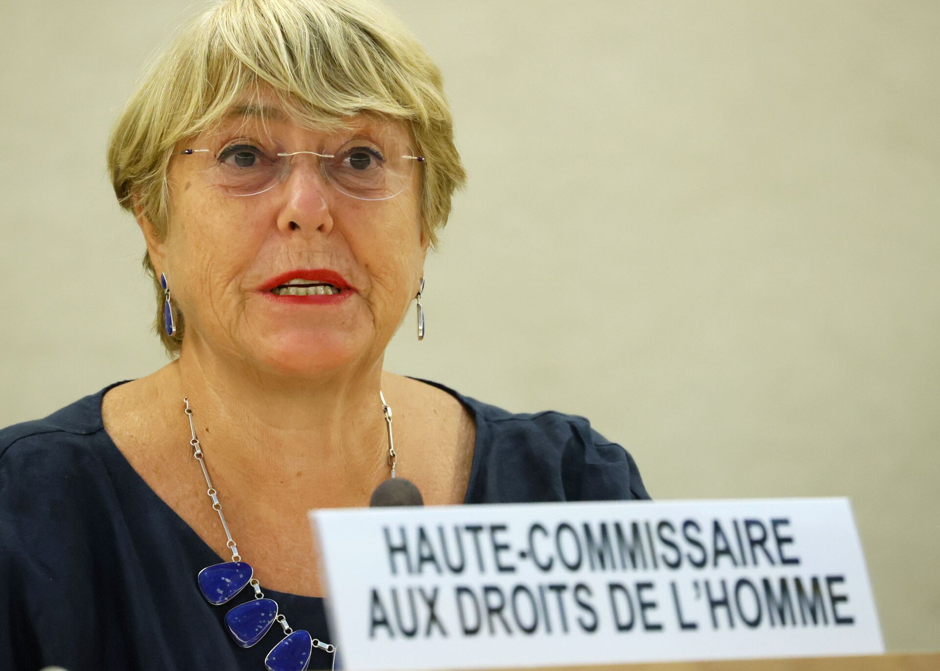 A Alta Comissária das Nações Unidas para os Direitos Humanos, Michelle Bachelet, participa de uma sessão do Conselho de Direitos Humanos nas Nações Unidas em Genebra, Suíça, 13 de setembro de 2021 - Sputnik Brasil, 1920, 09.11.2021