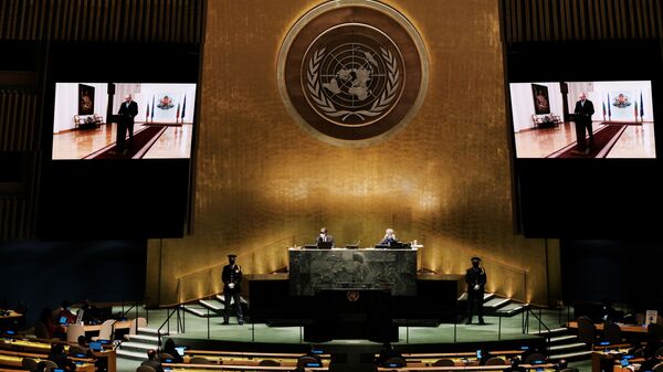 Presidente búlgaro Rumen Radev fala na 76ª Assembleia Geral da ONU, na sede da organização em Nova York, EUA, 21 de setembro de 2021. - Sputnik Brasil