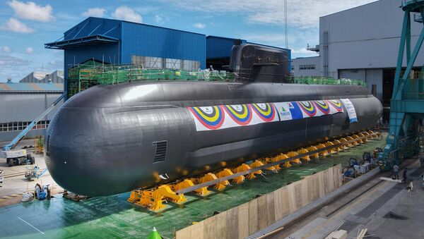 O lançamento do novo submarino, chamado Shin Chae-ho, em homenagem a um ativista pela independência coreana, ocorreu no estaleiro da Hyundai Heavy Industries Co., na cidade de Ulsan no sudeste do país, em 28 de setembro de 2021 - Sputnik Brasil