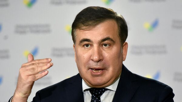 Ex-presidente georgiano Mikheil Saakashvili gesticula durante entrevista coletiva em Kiev, Ucrânia. Foto de arquivo - Sputnik Brasil