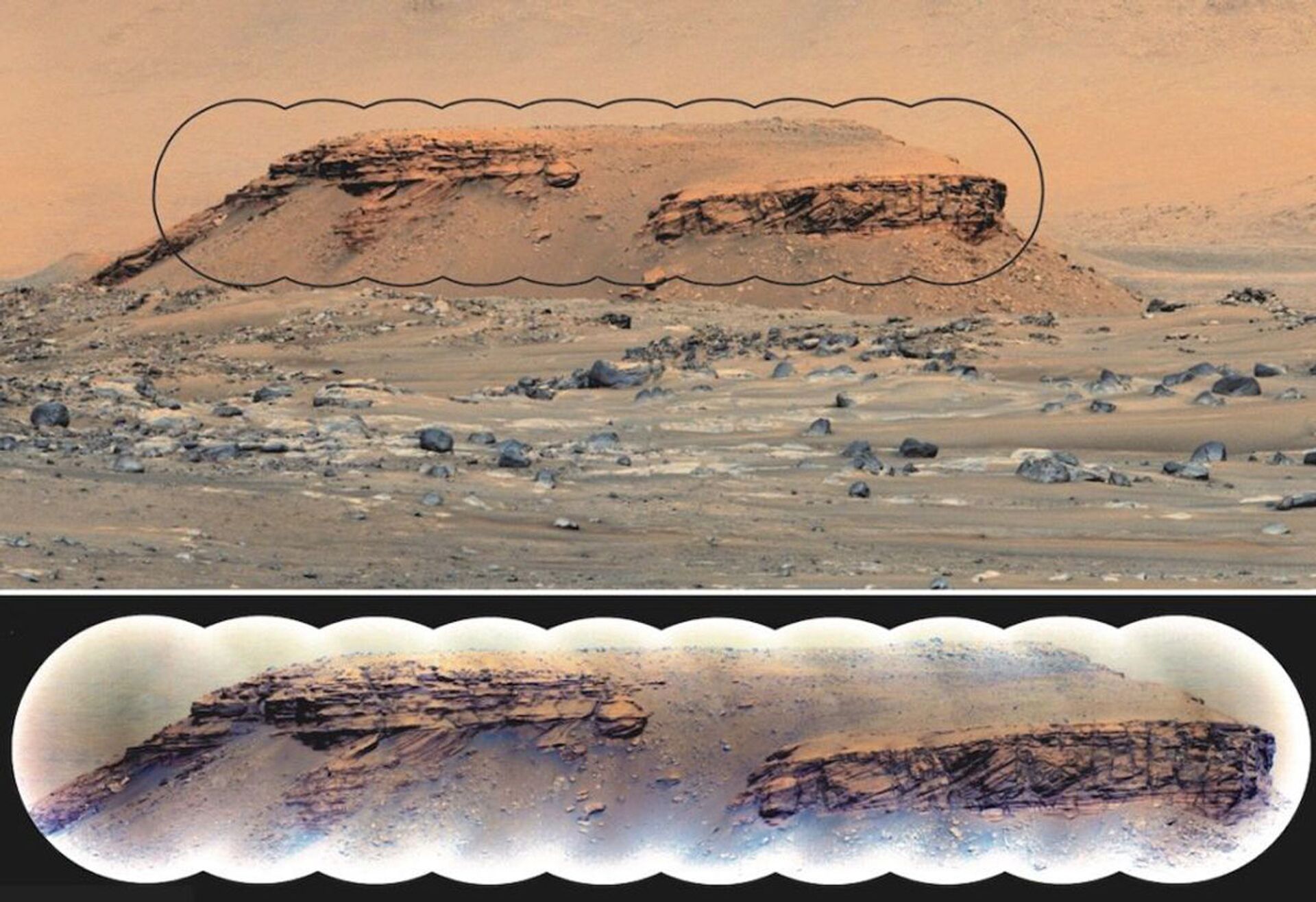 Camadas de sedimentos na colina Kadiak dentro da cratera Jezero, em Marte - Sputnik Brasil, 1920, 09.11.2021