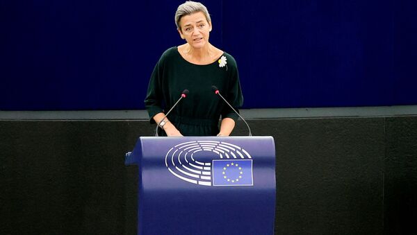 European Commission's executive Vice President Margrethe Vestager delivers a speech during a debate on EU-Taiwan political relations and cooperation at the European Parliament in Strasbourg, France, October 19, 2021. - Sputnik Brasil