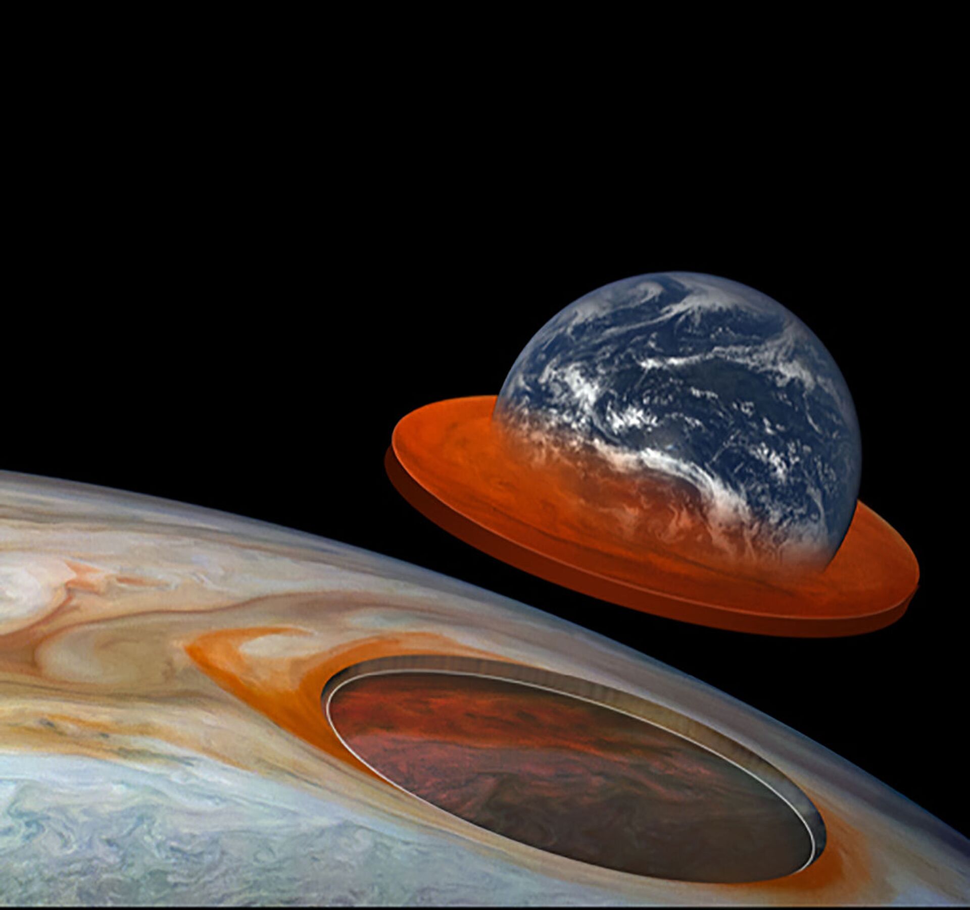 Imagem compara a Grande Mancha Vermelha de Júpiter com o tamanho da Terra    - Sputnik Brasil, 1920, 09.11.2021