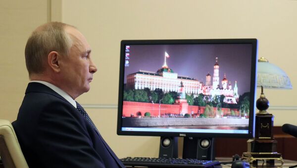 Presidente russo Vladimir Putin discursa na Cúpula do G20  em formato de videoconferência, 31 de outubro de 2021 - Sputnik Brasil