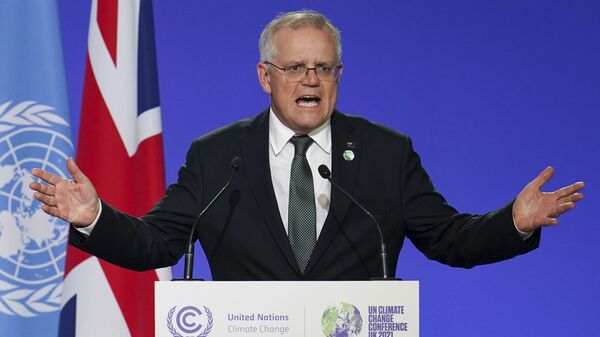 Primeiro-ministro da Austrália, Scott Morrison, durante seu discurso na COP26 em Glasgow, Escócia, 1º de novembro de 2021 - Sputnik Brasil