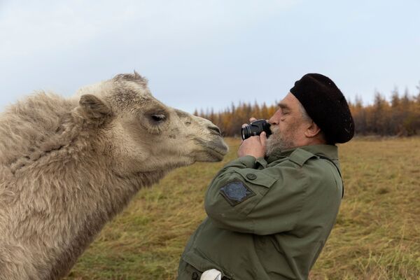 Cientista com camelo no Parque do Pleistoceno, república da Yakútia, Rússia, 13 de setembro de 2021. - Sputnik Brasil