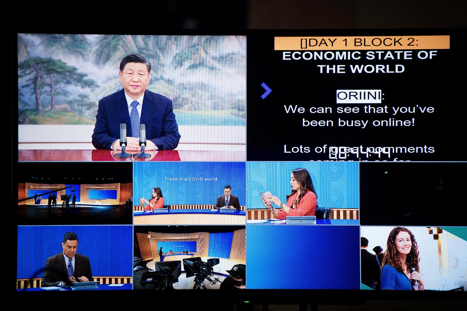 Captura de tela mostrando participantes da cúpula da APEC durante o discurso do presidente chinês Xi Jinping, 11 de novembro de 2021 - Sputnik Brasil, 1920, 11.11.2021