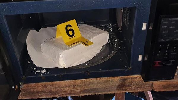 Cocaína em microondas encontrada pelo Exército colombiano, em uma das duas instalações de produção de cocaína identificadas em um vilarejo no município de Samaniego, departamento de Narino, Colômbia, 23 de novembro de 2021 - Sputnik Brasil