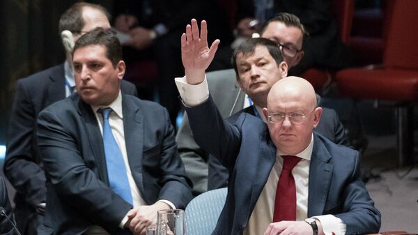 Embaixador da Rússia na ONU, Vasily Nebenzya, na reunião do Conselho de Segurança das Nações Unidas - Sputnik Brasil