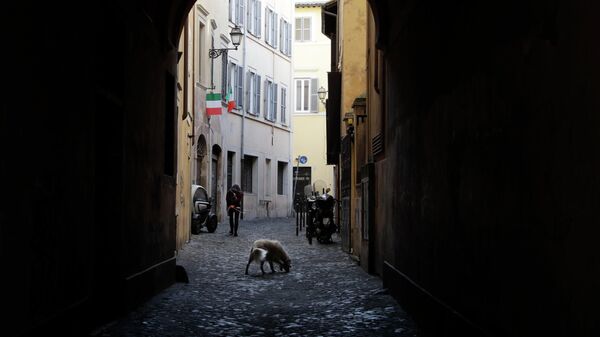 Mulher com cão em um bairro de Roma, Itália, 3 de novembro de 2020 - Sputnik Brasil