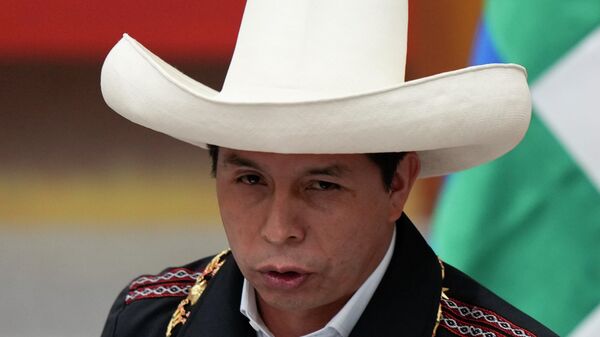 O presidente do Peru, Pedro Castillo, durante uma cerimônia em La Paz, na Bolívia, em 30 de outubro de 2021 - Sputnik Brasil