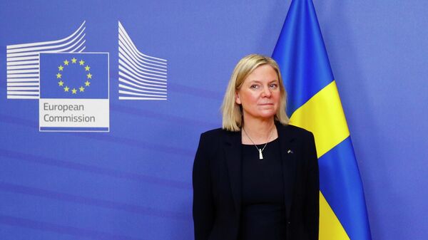 A primeira-ministra da Suécia, Magdalena Andersson, na Comissão Europeia em Bruxelas, na Bélgica, em 10 de dezembro de 2021 - Sputnik Brasil