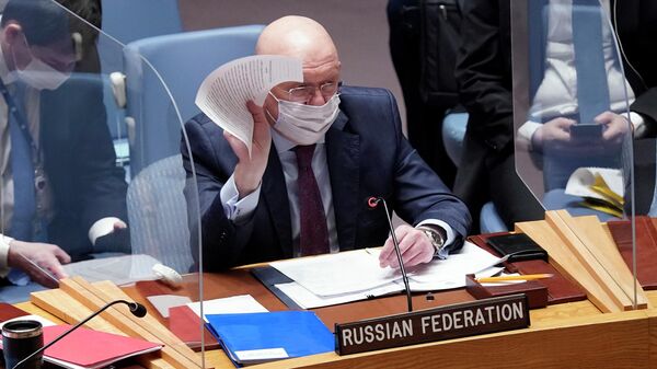 Embaixador da Rússia na ONU, Vasily Nebenzya, fala no Conselho de Segurança das Nações Unidas, 31 de janeiro de 2022. - Sputnik Brasil