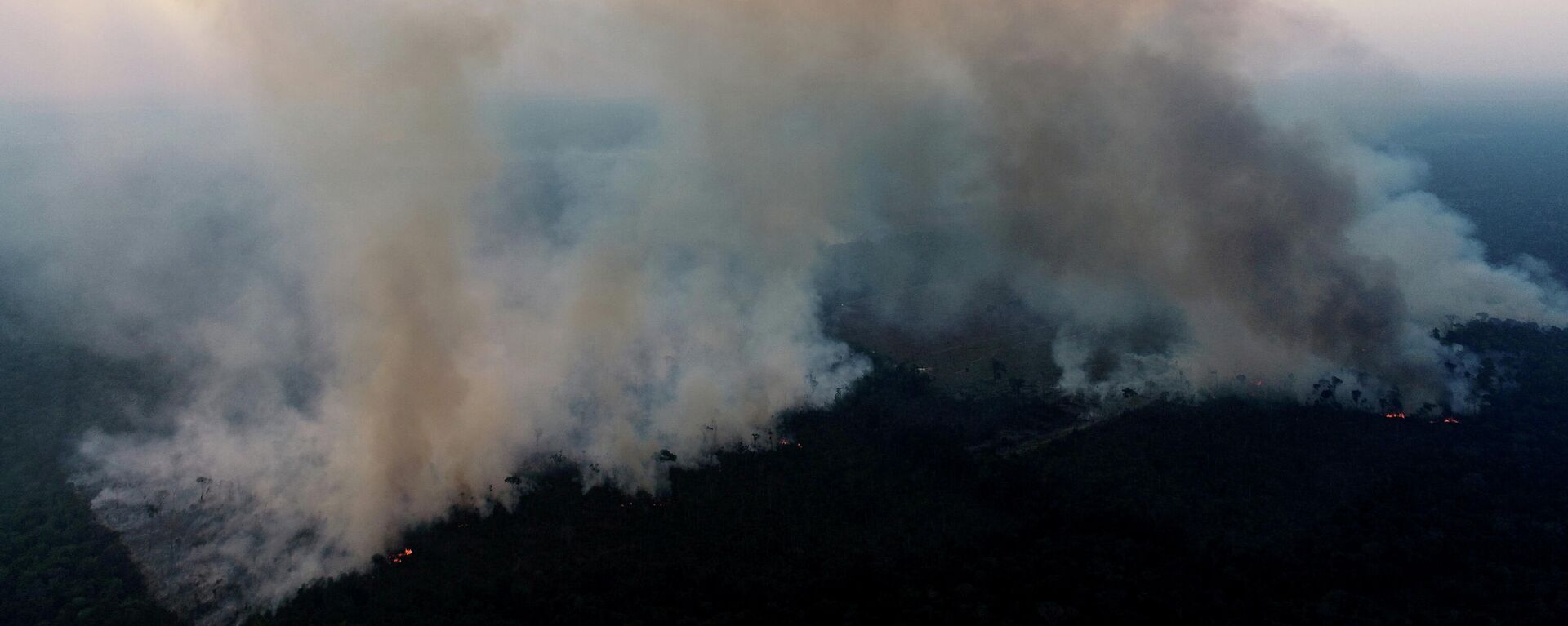 Fumaça sobe após incêndio em uma área da Floresta Amazônica, desmatada por madeireiros e agricultores próximo a Porto Velho, em Rondônia, no Brasil, em 16 de agosto de 2020 - Sputnik Brasil, 1920, 04.02.2022