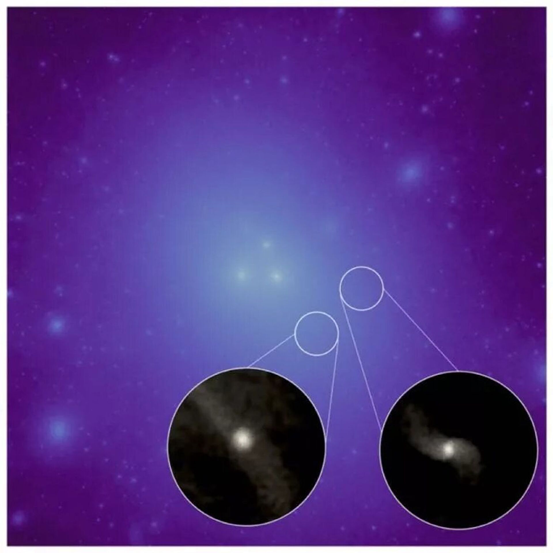 As imagens em destaque revelam duas galáxias sem matéria escura, em comparação com as regiões mais brilhantes - Sputnik Brasil, 1920, 15.02.2022