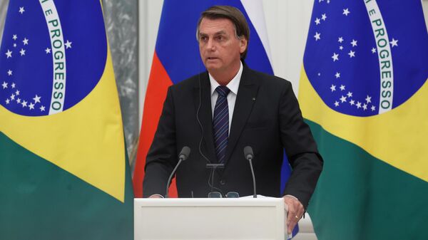 Presidente do Brasil, Jair Bolsonaro, durante o encontro com Vladimir Putin em Moscou, 16 de fevereiro de 2022. - Sputnik Brasil