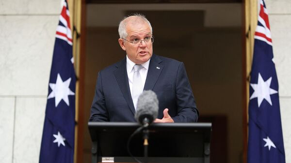 O primeiro-ministro australiano Scott Morrison durante uma coletiva de imprensa, em Canberra, no dia 6 de janeiro de 2022 - Sputnik Brasil