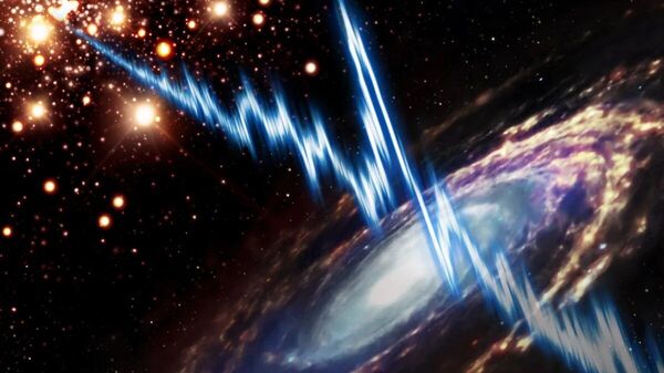 Representação artística da rajada rápida de rádio próxima à galáxia M 81 - Sputnik Brasil