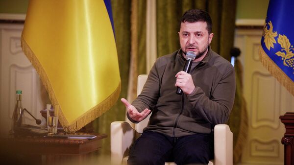 Em Kiev, o presidente ucraniano, Vladimir Zelensly, fala durante coletiva de imprensa, em 12 de março de 2022 - Sputnik Brasil