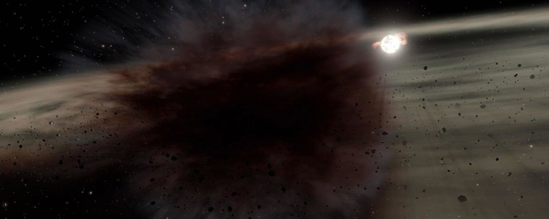 A suposta colisão, ocorrida no sistema estelar HD 166191 (constelação de Sagitário), a uma distância de 329 anos-luz de nosso planeta, deixou uma grande nuvem de escombros e poeira - Sputnik Brasil, 1920, 23.03.2022
