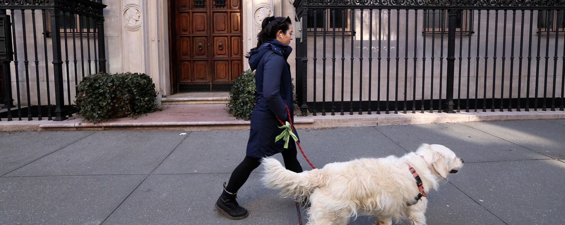 Mulher passeia com cão em Nova York, EUA, 2 de março de 2022 - Sputnik Brasil, 1920, 27.03.2022