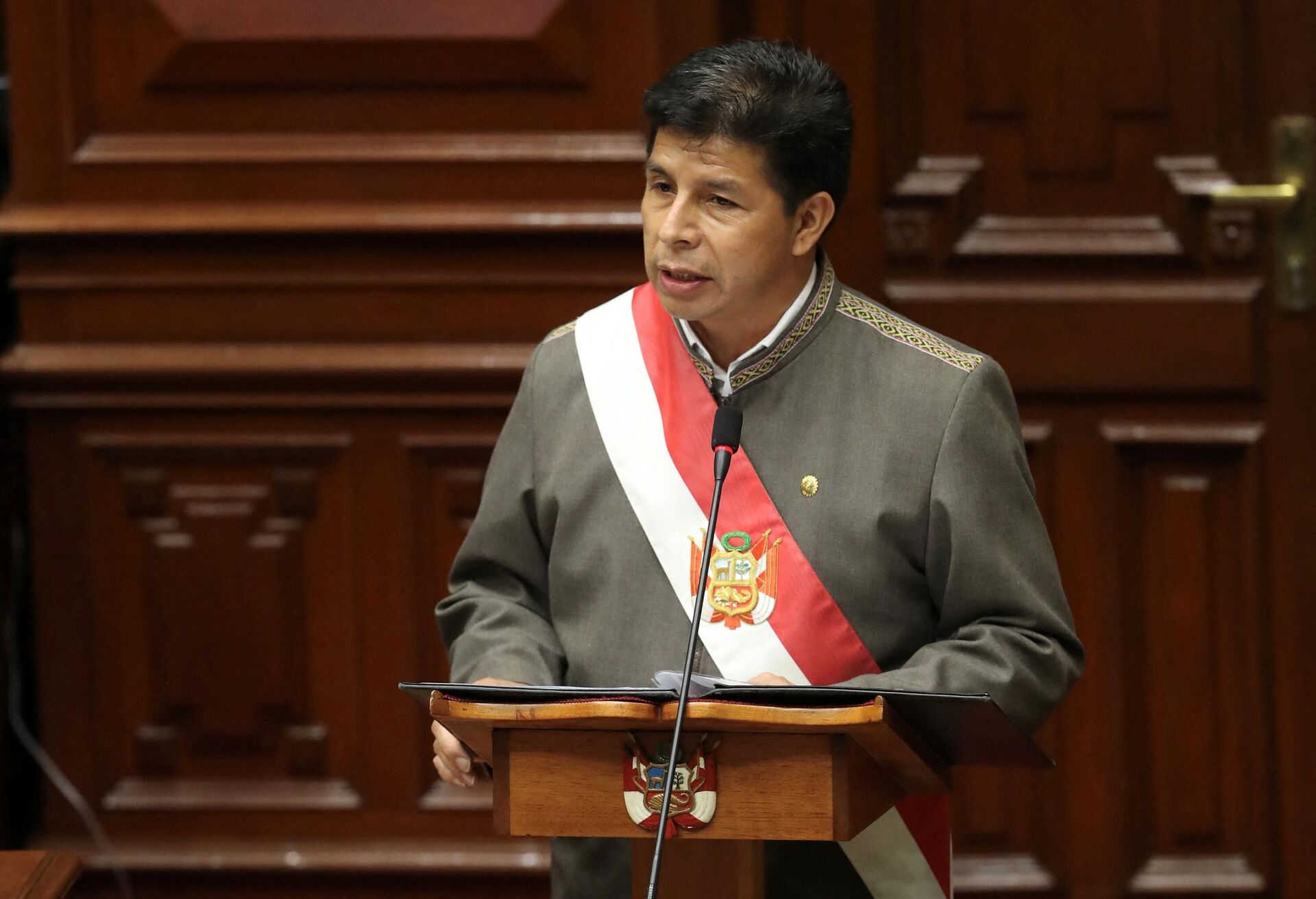 Presidente do Peru, Pedro Castillo, discursa no Congresso antes do voto sobre seu impeachment, Lima, 28 de março de 2022 - Sputnik Brasil, 1920, 29.03.2022