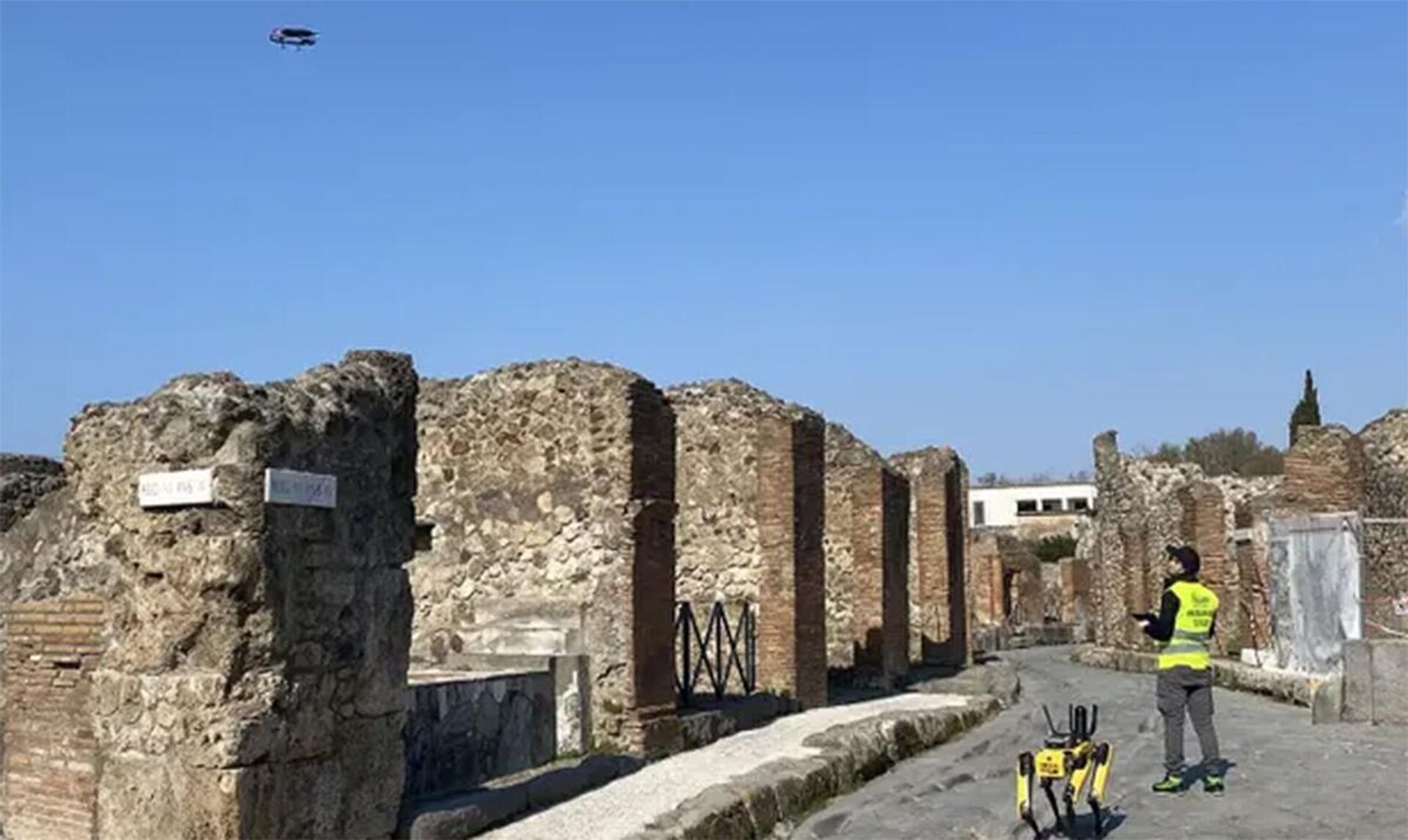 Cachorro-robô e drone são utilizados no monitoramento do parque arqueológico de Pompeia, na Itália - Sputnik Brasil, 1920, 29.03.2022
