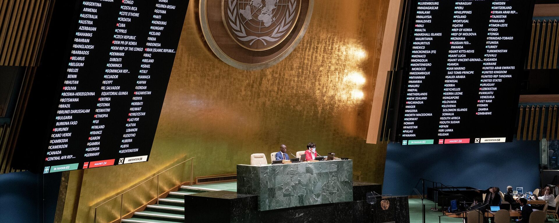 Assembleia Geral da ONU aprova resolução que suspende a Rússia do Conselho de Direitos Humanos, na sede das Nações Unidas, 7 de abril de 2022 - Sputnik Brasil, 1920, 07.04.2022