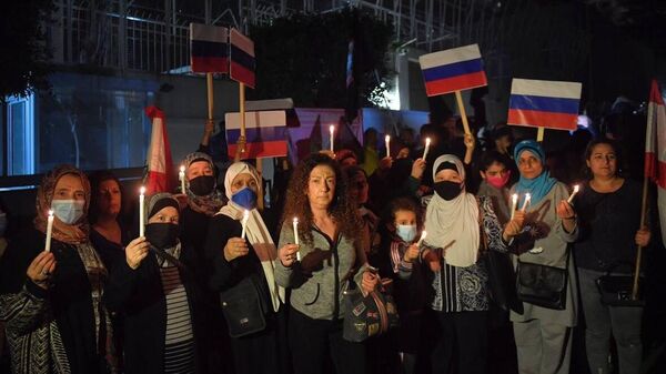 Em Beirute, no Líbano, manifestantes demonstram apoio à operação militar especial da Rússia na Ucrânia, em 7 de abril de 2022 - Sputnik Brasil