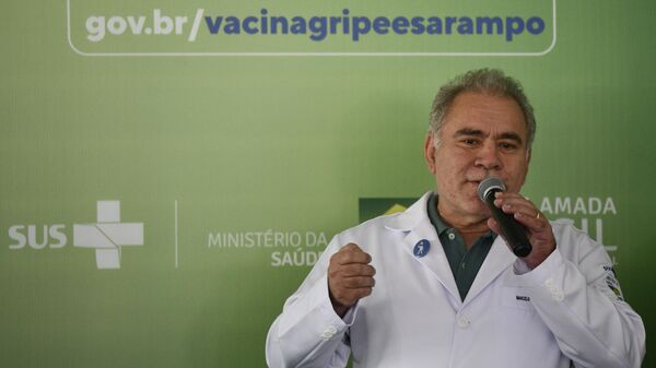 O ministro da Saúde, Marcelo Queiroga, participa de lançamento da campanha nacional de vacinação contra a gripe e sarampo, em Brasília, 4 de abril de 2022 - Sputnik Brasil