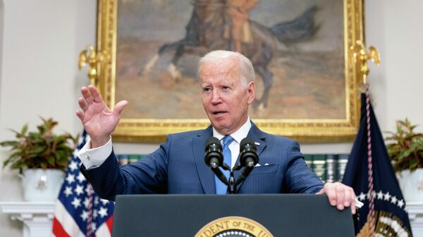 Presidente dos EUA, Joe Biden, falando sobre a situação na Ucrânia em uma coletiva na Casa Branca, 28 de abril de 2022 - Sputnik Brasil