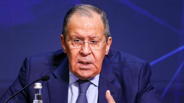 Ministro das Relações Exteriores da Rússia, Sergei Lavrov, participa de conferência sobre relações internacionais, em Moscou, na Rússia, em 14 de abril de 2022 - Sputnik Brasil