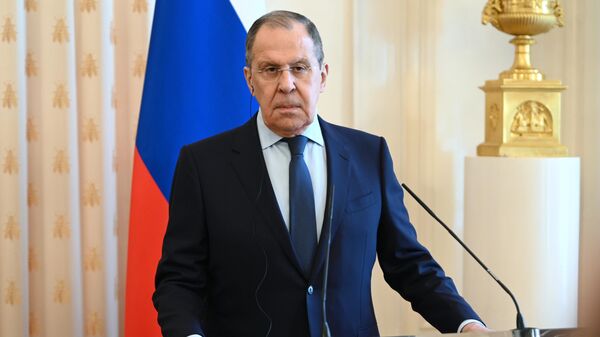 O ministro das Relações Exteriores da Rússia, Sergei Lavrov, durante a recepção de líderes da diplomacia de países africanos no Dia da África, em Moscou, 25 de maio de 2022 - Sputnik Brasil