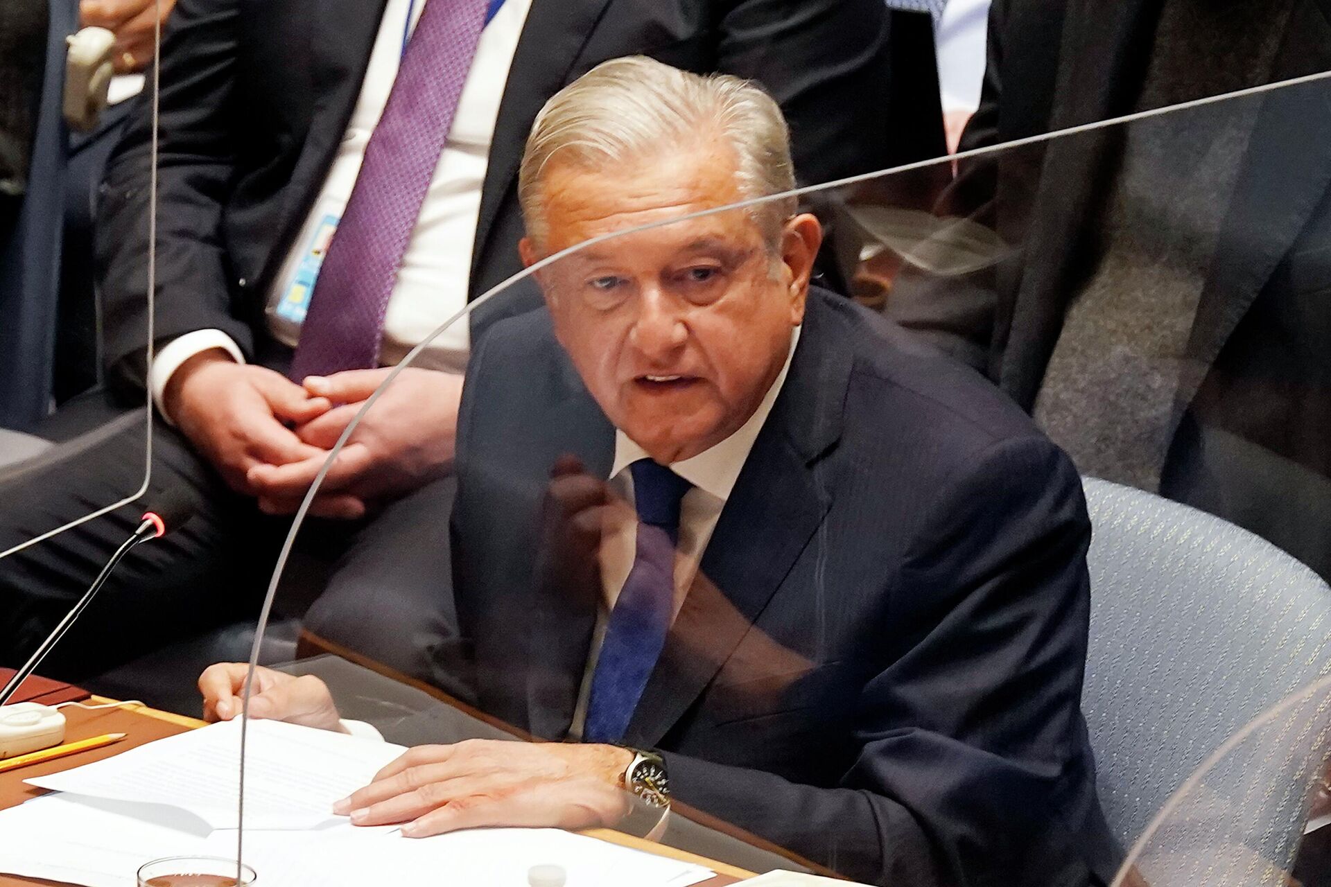 O presidente mexicano Andrés Manuel López Obrador dirige-se ao Conselho de Segurança das Nações Unidas, 9 de novembro de 2021 - Sputnik Brasil, 1920, 22.06.2022