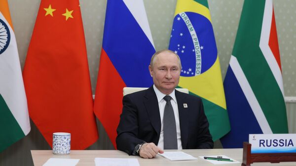 Presidente russo, Vladimir Putin, durante a XIV Cúpula do BRICS, em 23 de junho de 2022 - Sputnik Brasil