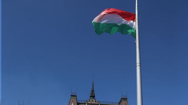 Bandeira húngara tremula em frente ao Parlamento do país em meio à inauguração da presidente Katalin Novak, Budapeste, Hungria, 14 de maio de 2022 - Sputnik Brasil
