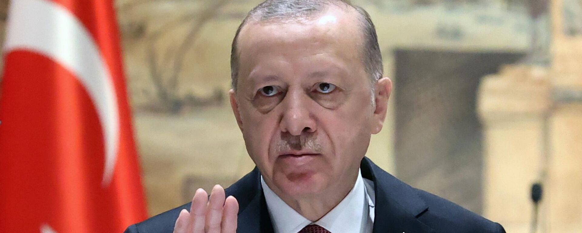 O presidente da Turquia, Recep Tayyip Erdogan, gesticula durante negociações entre Rússia e Ucrânia, em Istambul, 29 de março de 2022 - Sputnik Brasil, 1920, 03.09.2022