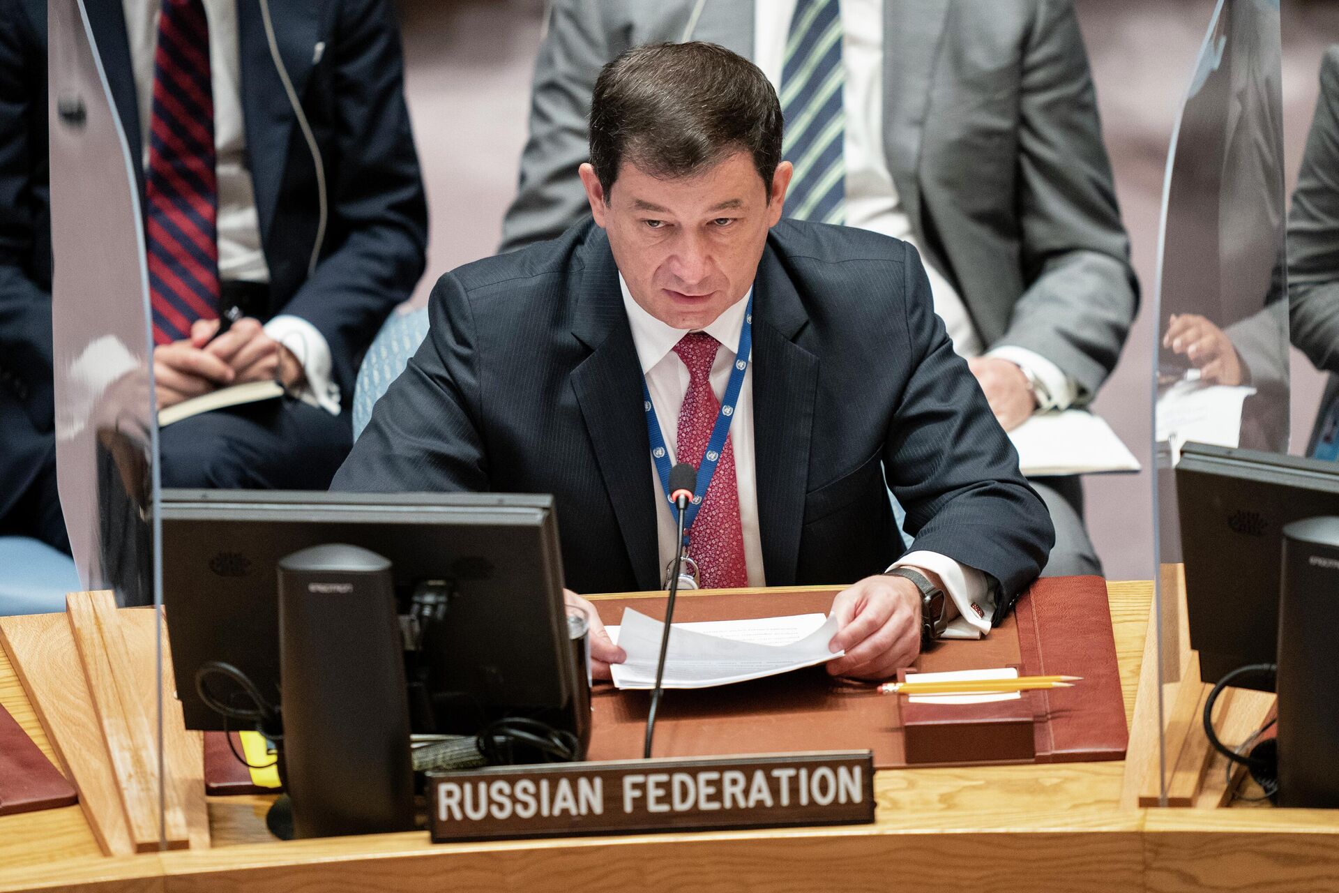 Dmitry Polyanskiy, primeiro vice-representante permanente da Rússia na Organização das Nações Unidas (ONU), durante reunião do Conselho de Segurança da ONU, em 23 de setembro de 2021 - Sputnik Brasil, 1920, 08.07.2022